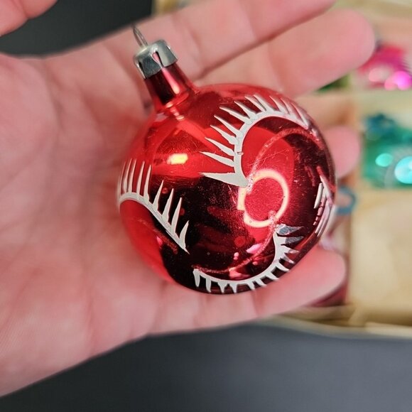 Christmas Ornament Baubles Vintage 9pcs Mercury Glass Poland 2.3" X 2.7" Round - Picture 3 of 16